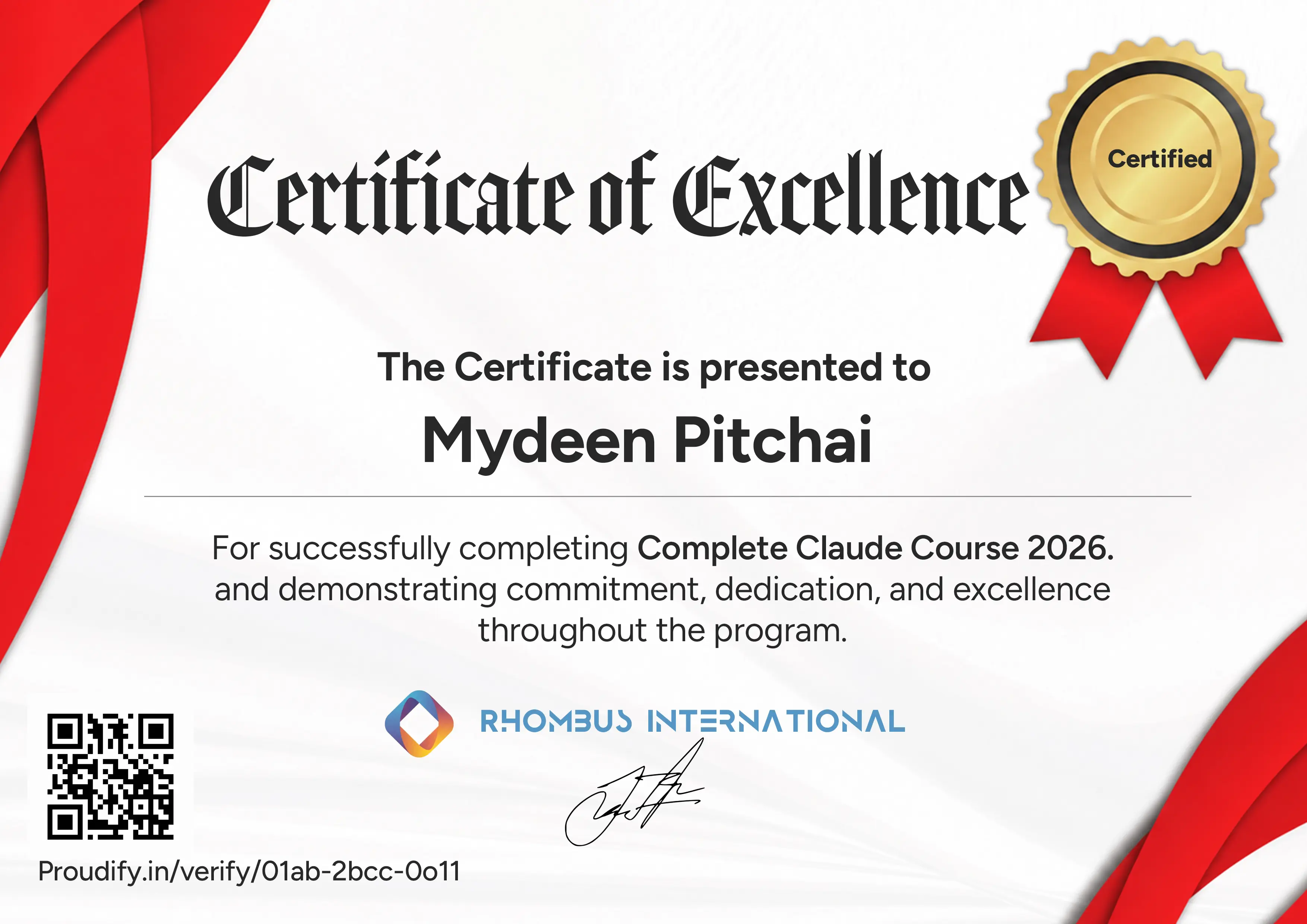 Sample Proudify certificate